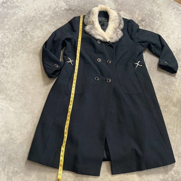 Fox Wers Philadelphia Andover Alnorna Coat Womens 12 Black Fur Collar Mid Length - Picture 5 of 12
